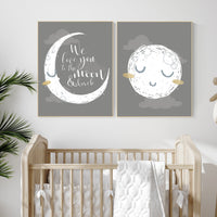 Grey nursery decor, gray nursery decor, sun and moon, grey, moon and stars nursery, gender neutral nursery wall art, sunshine, moon