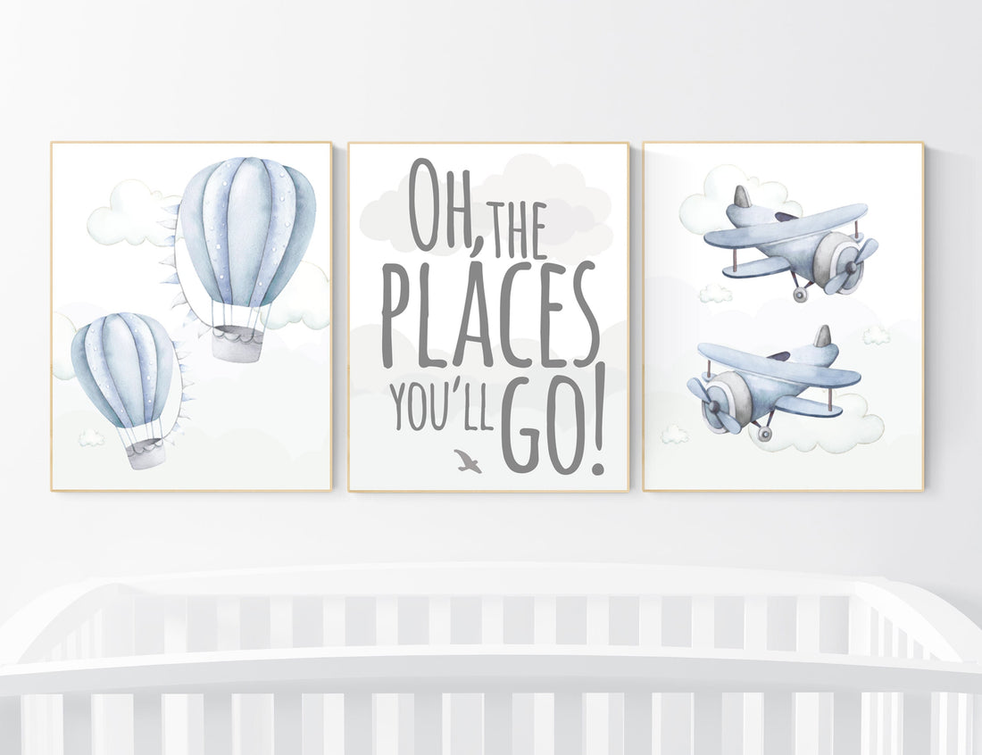 Nursery decor boy adventure, adventure nursery, travel theme nursery, hot air balloon nursery, plane nursery, boys room decor