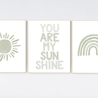 Gender neutral nursery, rainbow nursery, sage green nursery wall decor, nursery decor neutral, rainbow nursery, you are my sunshine, green