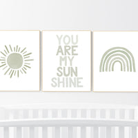 Gender neutral nursery, rainbow nursery, sage green nursery wall decor, nursery decor neutral, rainbow nursery, you are my sunshine, green