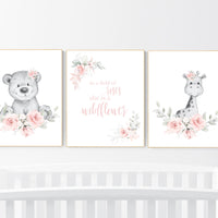 Jungle animal nursery, Boho nursery, Floral nursery, girl nursery decor, nursery decor girl flowers, blush pink, nursery decor girl boho