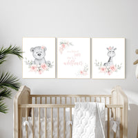 Jungle animal nursery, Boho nursery, Floral nursery, girl nursery decor, nursery decor girl flowers, blush pink, nursery decor girl boho