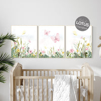 Nursery decor girl floral, butterfly, pink and yellow, flower Nursery Art, Girl Nursery Art, Butterfly Nursery, floral nursery