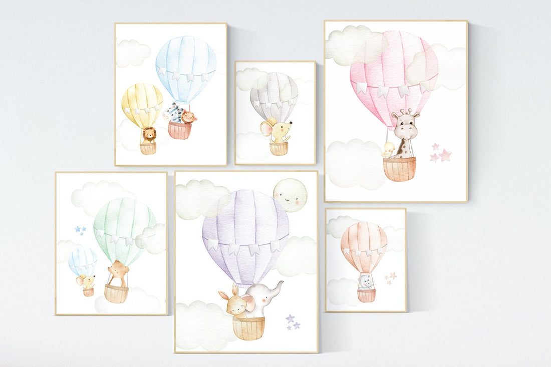 Nursery decor animals, hot air balloon, gender neutral, nursery decor, animal nursery, neutral nursery, animal nursery, nursery wall art