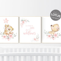 Nursery wall art bear, nursery decor girl, boho nursery, bear nursery print, floral prints, nursery prints boho, baby girl wall art, bear