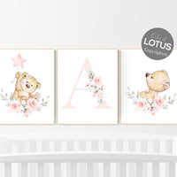 Bear nursery, Floral jungle animals, nursery decor girl flowers, blush pink, nursery decor girl boho, floral nursery prints, Blush nursery