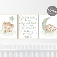 Nursery wall art animals, green nursery, gender neutral nursery, sage green, baby room decor, bear nursery, elephant nursery, animal prints