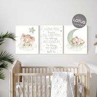 Nursery wall art animals, green nursery, gender neutral nursery, sage green, baby room decor, bear nursery, elephant nursery, animal prints
