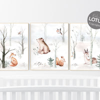 Woodland animals nursery decor, gender neutral nursery, Woodland Nursery Wall Art, Woodland animal prints, forest animals, safari animals