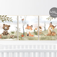 Animal nursery decor, woodland nursery prints, jungle animals, gender neutral nursery, Woodland Nursery, animal prints, fox, deer, bear