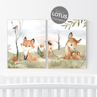 Animal nursery decor, woodland nursery prints, jungle animals, gender neutral nursery, Woodland Nursery, animal prints, deer, fox nursery