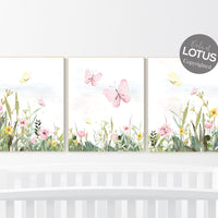 Nursery decor girl floral, butterfly, pink and yellow, flower Nursery Art, Girl Nursery Art, Butterfly Nursery, floral nursery