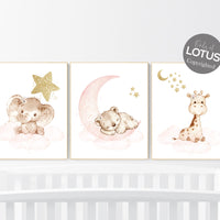 Nursery decor girl animals, blush gold, Animal nursery, nursery decor girl woodland animals, bear, elephant, giraffe, girl nursery ideas