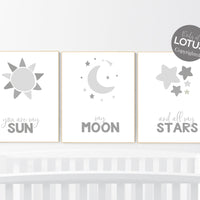 Nursery wall art grey, gender neutral nursery, baby room decor gender neutral, You Are My Sun My Moon And All My Stars, gray nursery