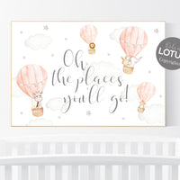 Hot air balloon nursery, coral nursery decor, animal nursery, travel theme nursery, Oh the places you'll go, gender neutral nursery