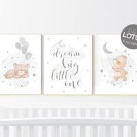 Nursery decor bear, nursery decor boy, bear nursery print, teddy bear decor, nursery wall art animals, boy nursery art, grey nursery, gray
