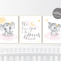 Nursery decor girl, pink and yellow, Elephant nursery, nursery wall art elephant, girl nursery decor, girl nursery, pink yellow