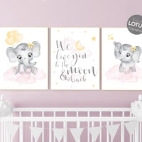Nursery decor girl, pink and yellow, Elephant nursery, nursery wall art elephant, girl nursery decor, girl nursery, pink yellow