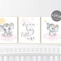 Nursery decor girl, pink and yellow, Elephant nursery, nursery wall art elephant, girl nursery decor, girl nursery, pink yellow