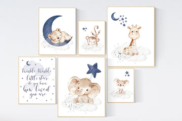 Boy nursery decor, animal prints for nursery, twinkle twinkle little star, elephant nursery, bear nursery, giraffe nursery, animal nursery