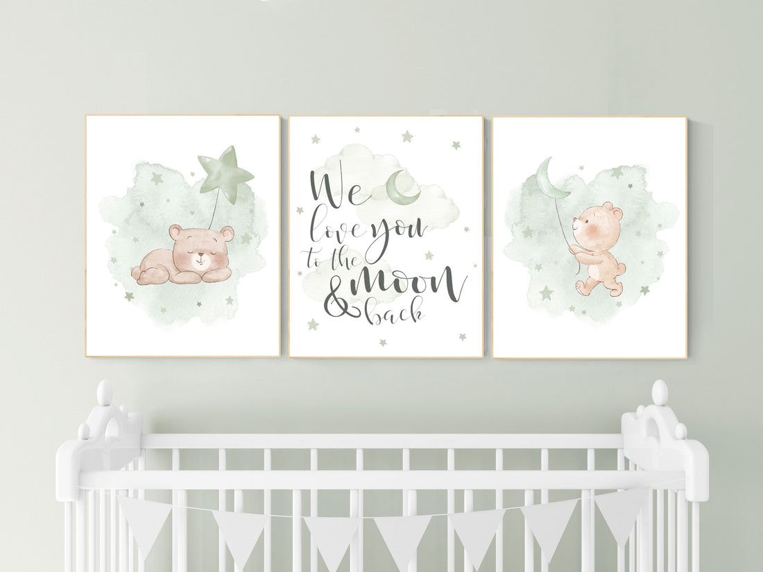 Nursery decor gender neutral, sage green nursery, bear nursery, green nursery, gender neutral nursery, sage green, baby room decor, bear