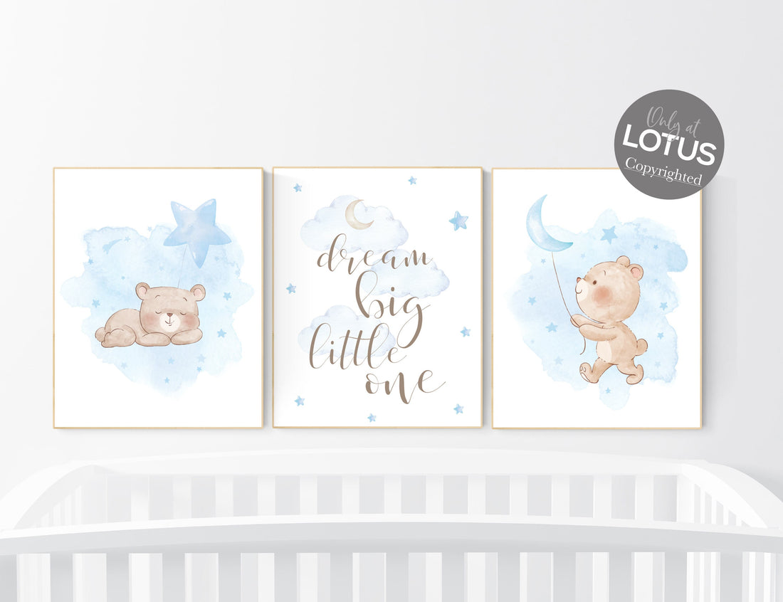 Nursery decor bear, nursery decor boy, bear nursery print, teddy bear decor, nursery wall art animals, boy nursery wall decor, blue nursery