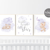 Purple nursery, Bear nursery, Nursery decor girl purple, lavender nursery, lilac nursery, teddy bear, girls room decor, girl nursery decor