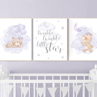 Purple nursery, Bear nursery, Nursery decor girl purple, lavender nursery, lilac nursery, teddy bear, girls room decor, girl nursery decor