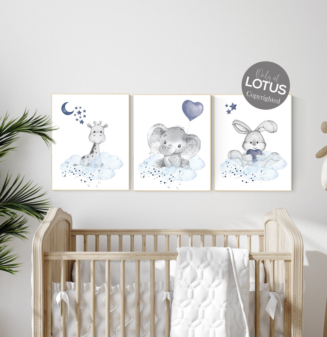 Nursery decor animals, elephant, bunny, giraffe, animal nursery prints, navy blue nursery, baby room wall decor, woodland animal wall art