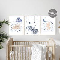Nursery decor bear, nursery decor boy, bear nursery print, navy blue, teddy bear decor, nursery wall art animals, boy nursery wall art, navy