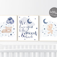 Nursery decor bear, nursery decor boy, bear nursery print, navy blue, teddy bear decor, nursery wall art animals, boy nursery wall art, navy