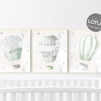 Nursery decor gender neutral, sage green, hot air balloon, green nursery, baby room decor, nursery prints, travel theme nursery, adventure