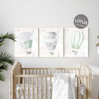 Nursery decor gender neutral, sage green, hot air balloon, green nursery, baby room decor, nursery prints, travel theme nursery, adventure