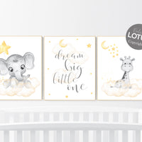 Nursery decor neutral, Yellow nursery, nursery wall art elephant, giraffe nursery, gender neutral, yellow and grey nursery art, baby room