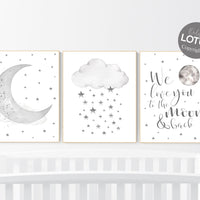 Nursery wall art grey, gray nursery, nursery decor neutral, baby room decor gender neutral, moon and stars, grey nursery decor baby room art
