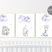 Nursery decor girl purple, purple nursery, animal prints, , lavender nursery, lilac nursery, elephant nursery, balloon nursery, bear nursery