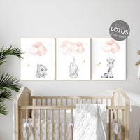 Girl nursery decor, Blush gold nursery, animal prints, elephant nursery, bear nursery, giraffe nursery, balloon nursery, blush gold