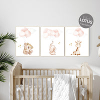 Girl nursery decor, Blush gold nursery, animal prints, elephant nursery, bear nursery, giraffe nursery, balloon nursery, blush gold