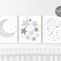 Nursery wall art grey, gray nursery, nursery decor neutral, baby room decor gender neutral, moon and stars, grey nursery decor baby room art