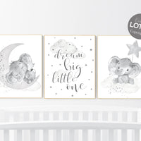 Grey nursery wall art, elephant nursery wall art, gender neutral, gray nursery art, nursery wall decor, moon, stars, neutral, twin nursery