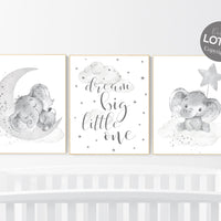 Grey nursery wall art, elephant nursery wall art, gender neutral, gray nursery art, nursery wall decor, moon, stars, neutral, twin nursery