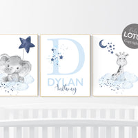 Nursery decor boy, navy blue nursery, elephant,, nursery wall art boy, nursery prints boy, set of 3, navy nursery, name nursery, custom