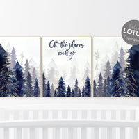 Woodland Nursery Decor, Baby Boy Nursery, Mountain Nursery, Adventure Awaits Print, Nursery decor boy, woodland nursery, navy gold
