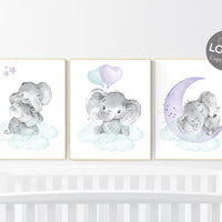 Nursery decor girl purple teal, elephant nursery, nursery decor girl purple, lilac, lavender, mint, nursery decor elephant, girl nursery