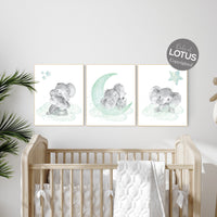 Nursery decor elephant, mint nursery decor, cloud and stars nursery, baby room , gender neutral, aqua, moon and stars, neutral nursery