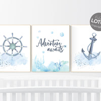 Nursery decor boy ocean, nursery decor boy nautical, sea theme nursery decor, nautical wall decor nursery set, boys room wall art