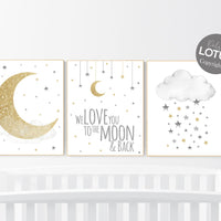 Nursery wall art grey, gray gold nursery, nursery decor neutral, baby room decor gender neutral, moon and stars, grey gold, baby room art