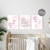 Hot air balloon nursery girls, Nursery decor girl, hot air balloon art for nursery, pink nursery prints, pink and teal, girls room decor