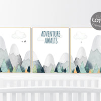 Nursery decor boy mountain, adventure nursery, adventure theme nursery, woodland, gender neutral, adventure awaits, mountains nursery forest