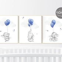 Nursery decor boy elephant, navy nursery wall art, elephant balloon print, navy blue, navy gray nursery wall decor, boy nursery ideas